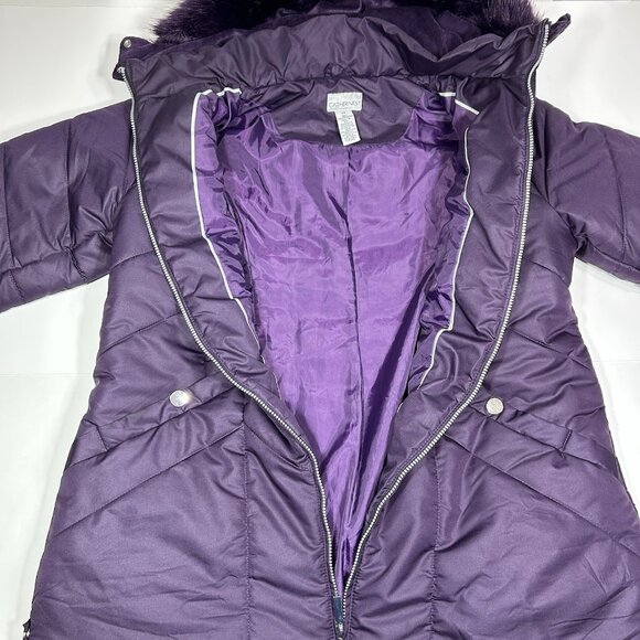 Catherines Women Puffer Jacket Purple Chevron Coat Zip Up Hooded Faux Fur Sz 0X - Picture 8 of 13